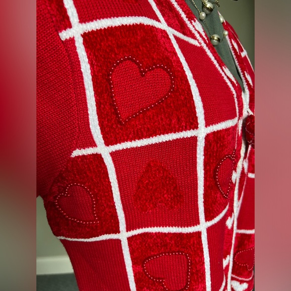 NWT Berek L XL Embroidered Heart Sweater Cardigan Valentine’s Day gift Red - Picture 5 of 9